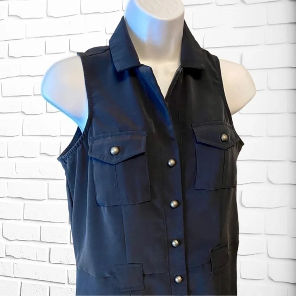 The Limited Sleeveless Navy Cargo Dress with Brass buttons, Womens size 2 - Picture 4 of 11